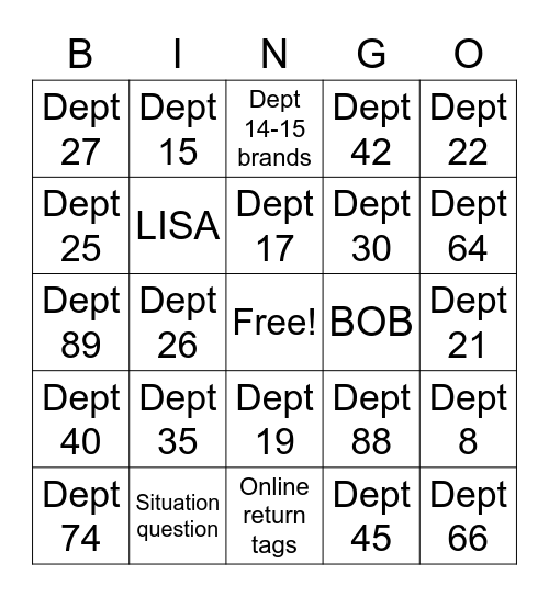 TJMaxx Bingo Card