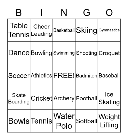 Sports  Bingo Card