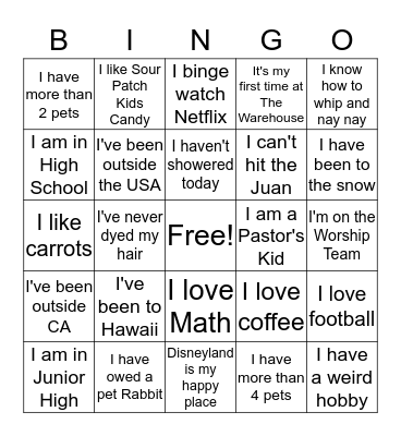 The Warehouse Bingo Card