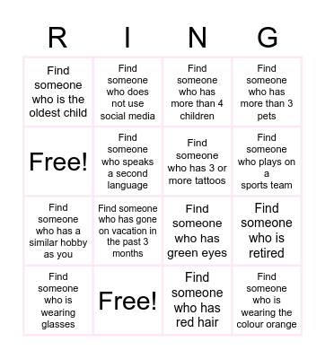 Bridal Shower "RING" Bingo Card