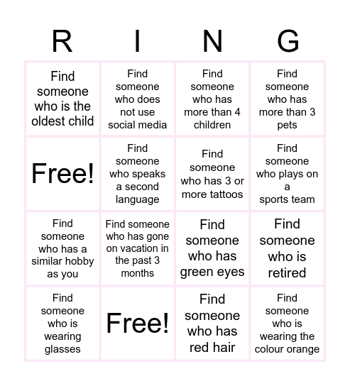 Bridal Shower "RING" Bingo Card