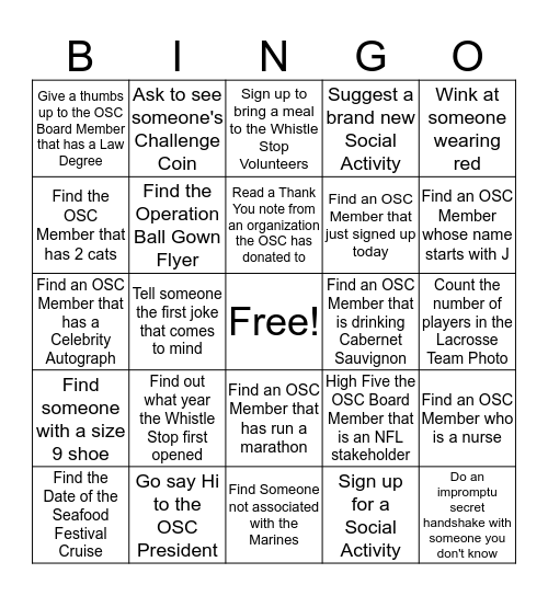 Cherry Point OSC Bingo Card