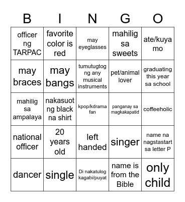 TARPAC - GETTING TO KNOW Bingo Card