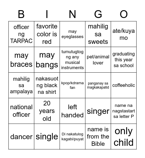 TARPAC - GETTING TO KNOW Bingo Card
