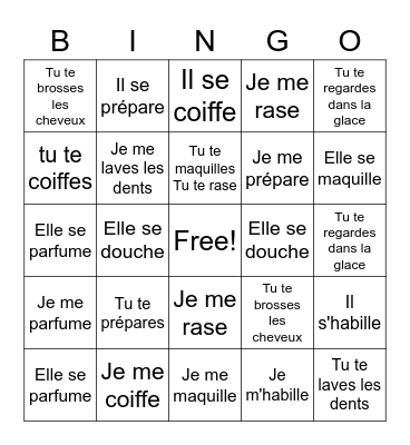 Je me prépare ... - Reflexive verbs (Studio 1) Bingo Card