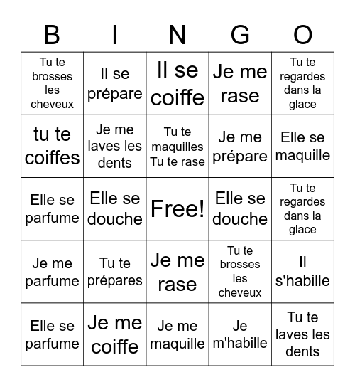 Je me prépare ... - Reflexive verbs (Studio 1) Bingo Card