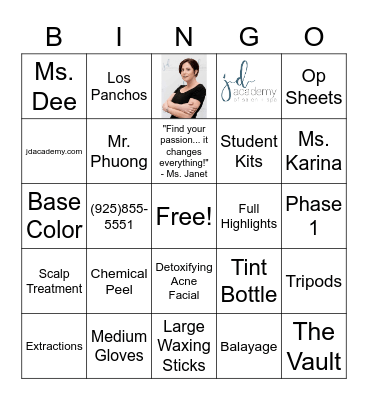 JD ACADEMY BINGO Card
