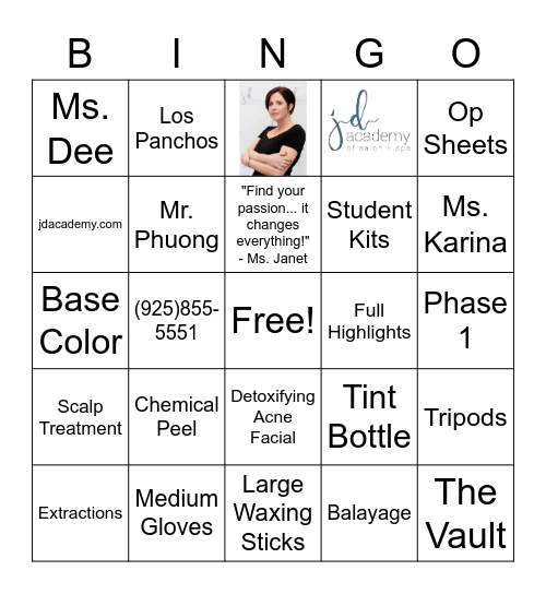 JD ACADEMY BINGO Card