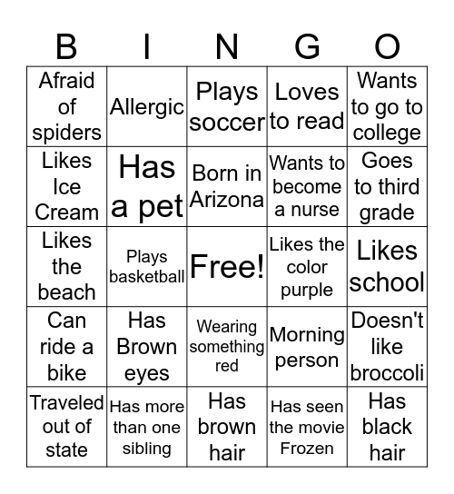About Yourself :) Bingo Card
