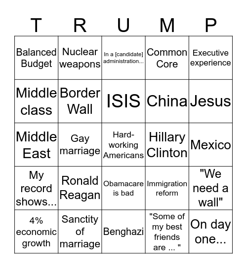 Republican Debate Bingo Card