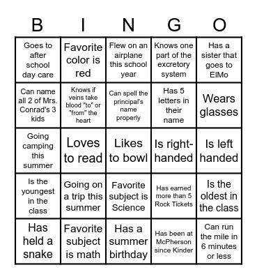 End of the School Year Bingo Card