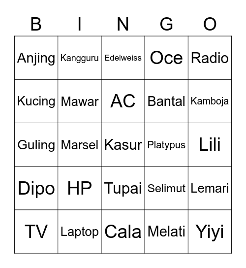 Punya Ezra Bingo Card