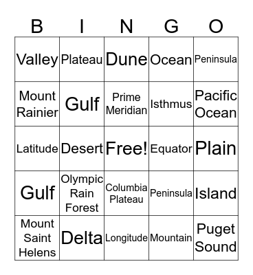 Geography Bingo Card