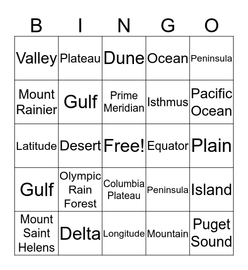 Geography Bingo Card