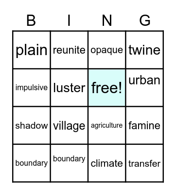 SPELLING Bingo Card