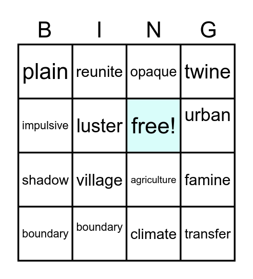 SPELLING Bingo Card