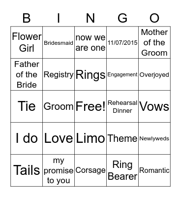 Bridal Bingo  Bingo Card