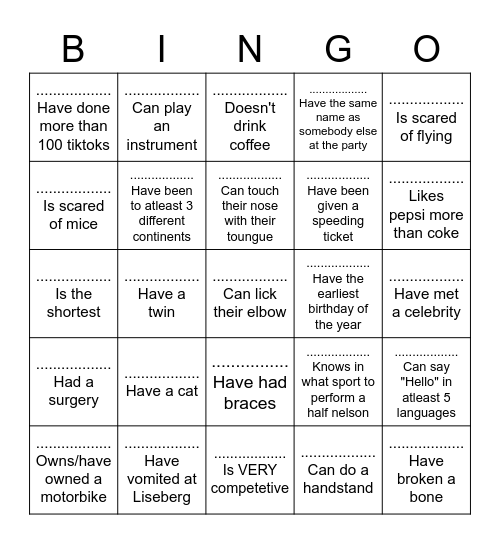 Mingel Bingo! Bingo Card