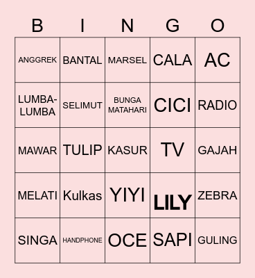 Raya’s Bingo Board! Bingo Card
