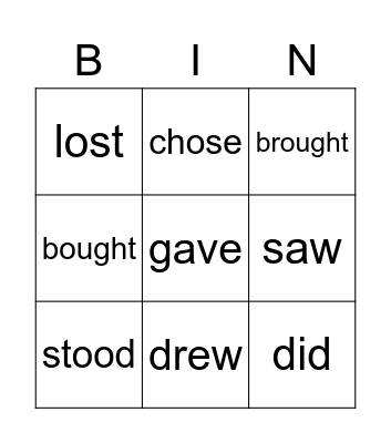 Irregular Past Verbs Bingo Card
