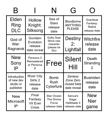 Summer Games Fest 2022 Bingo Card