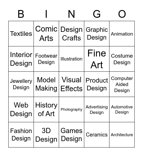 Arts Course Bingo Card