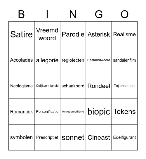 Leerstof sem 2 Bingo Card