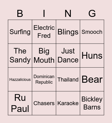 Hazza Jo's Hen Do Bingo Card