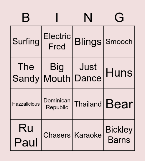 Hazza Jo's Hen Do Bingo Card