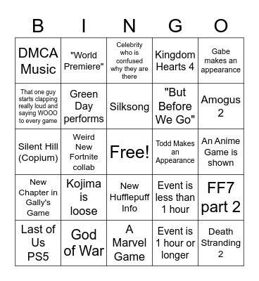 Geoff Announcements Bingo Card