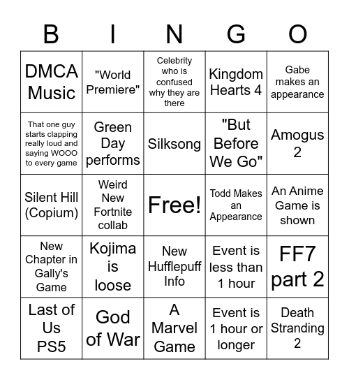 Geoff Announcements Bingo Card