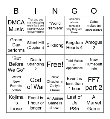 Geoff Announcements Bingo Card