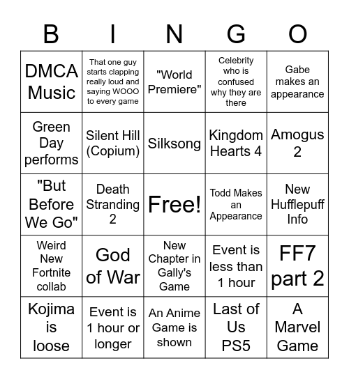 Geoff Announcements Bingo Card