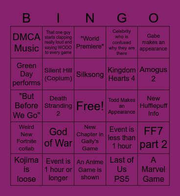 Geoff Announcements Bingo Card