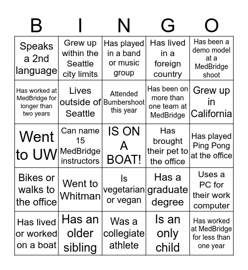 MedBridge Boat Bingo Card