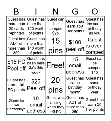 Fan Club Bingo Card