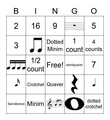 Note Value Revision Bingo Card