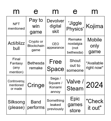 Summer Games Fest 20222TWO22222 Bingo Card