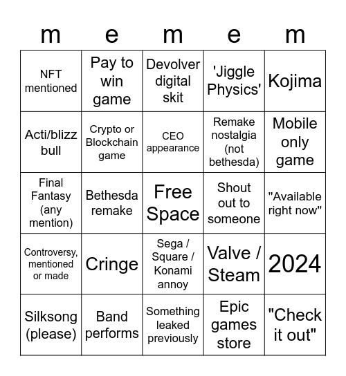 Summer Games Fest 20222TWO22222 Bingo Card