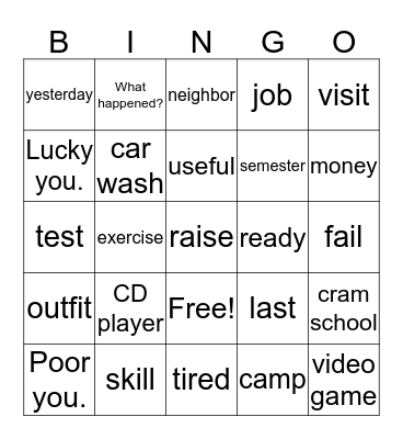 B3L1 word list Bingo Card