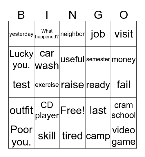 B3L1 word list Bingo Card