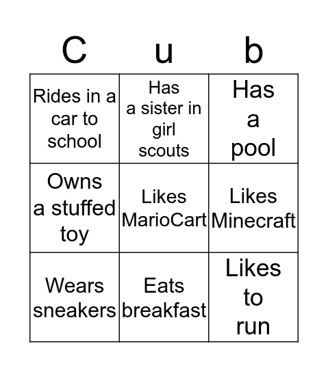 Wolf Scout Bingo Card