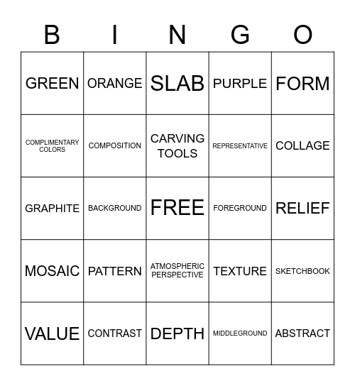 ART CLASS BINGO Card