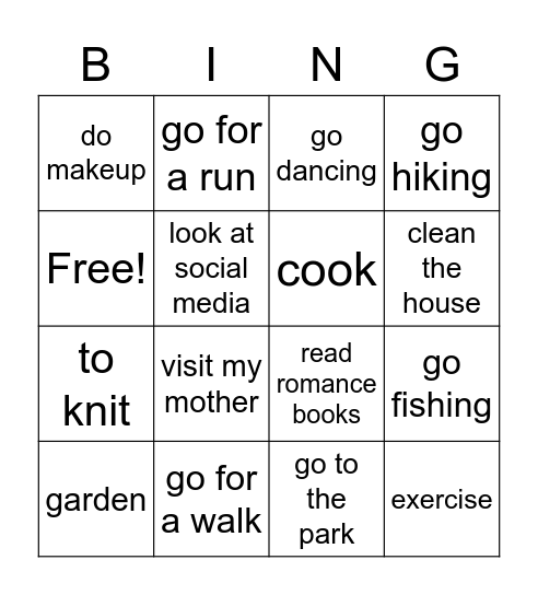 Free time activities_PWM Bingo Card