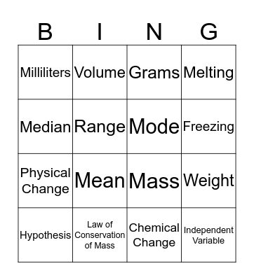 Chapter 4 - Vocabulary Bingo Card