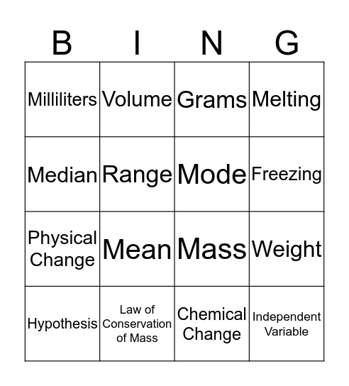 Chapter 4 - Vocabulary Bingo Card