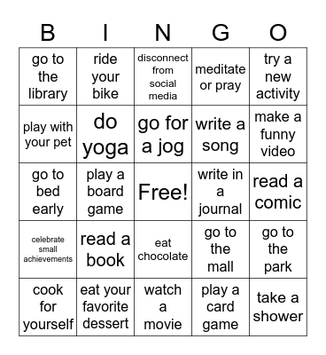 Self-Care Bingo Card