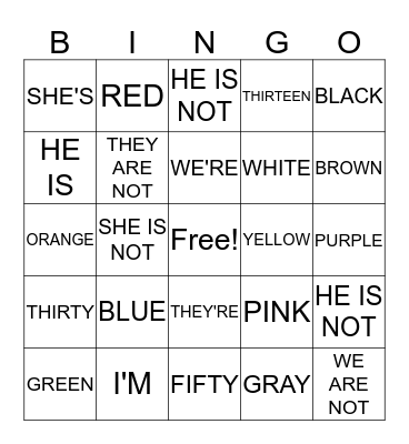 Contraction and Color  Bingo Card