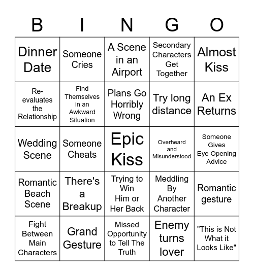 Chick Flick Bingo Card