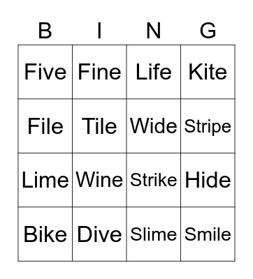 I-e Bingo Card